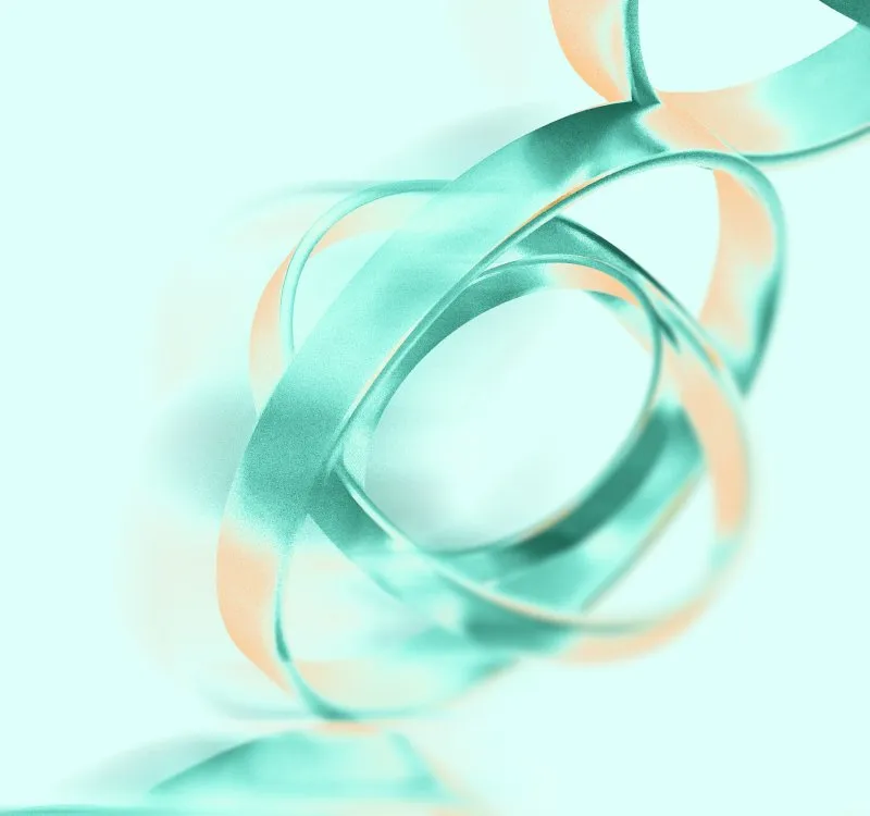 Abstract teal ribbon curling into a loop